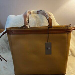 Leather Tote - Tan and Deep Brown Trim - J.Jill